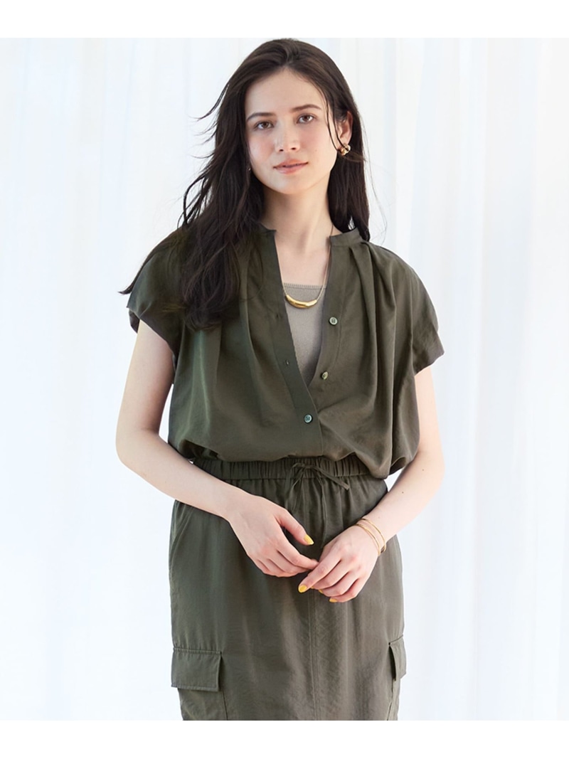 【SALE／20%OFF】【SLOW/一部店舗限定】ブライトヴィンテージクロス タック ブラウス 23区 ニジュウサンク トップス シャツ・ブラウス カーキグリーン ホワイト グレー【RBA_E】【送料無料】[ Fashion]
