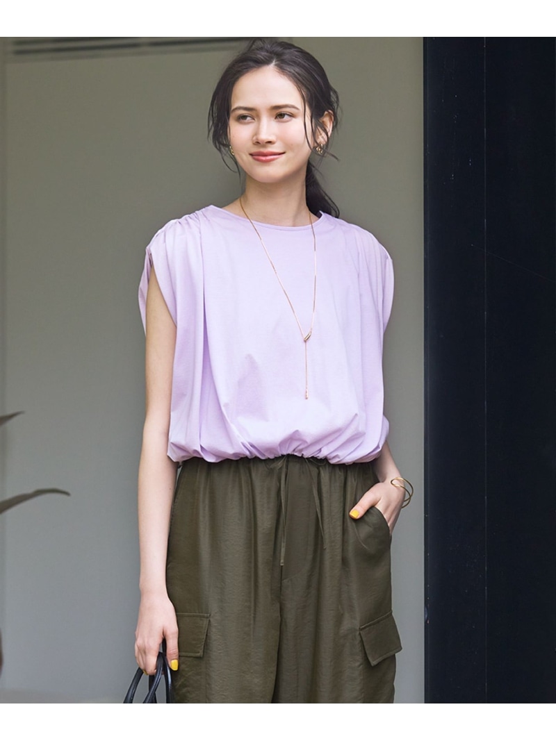 【SALE／20%OFF】【SLOW/一部店舗限定】ファインゲージ ギャザー Tシャツ 23区 ニジュウサンク トップス カットソー・Tシャツ ホワイト ネイビー【RBA_E】【送料無料】[ Fashion]｜23区 店 7,888円
