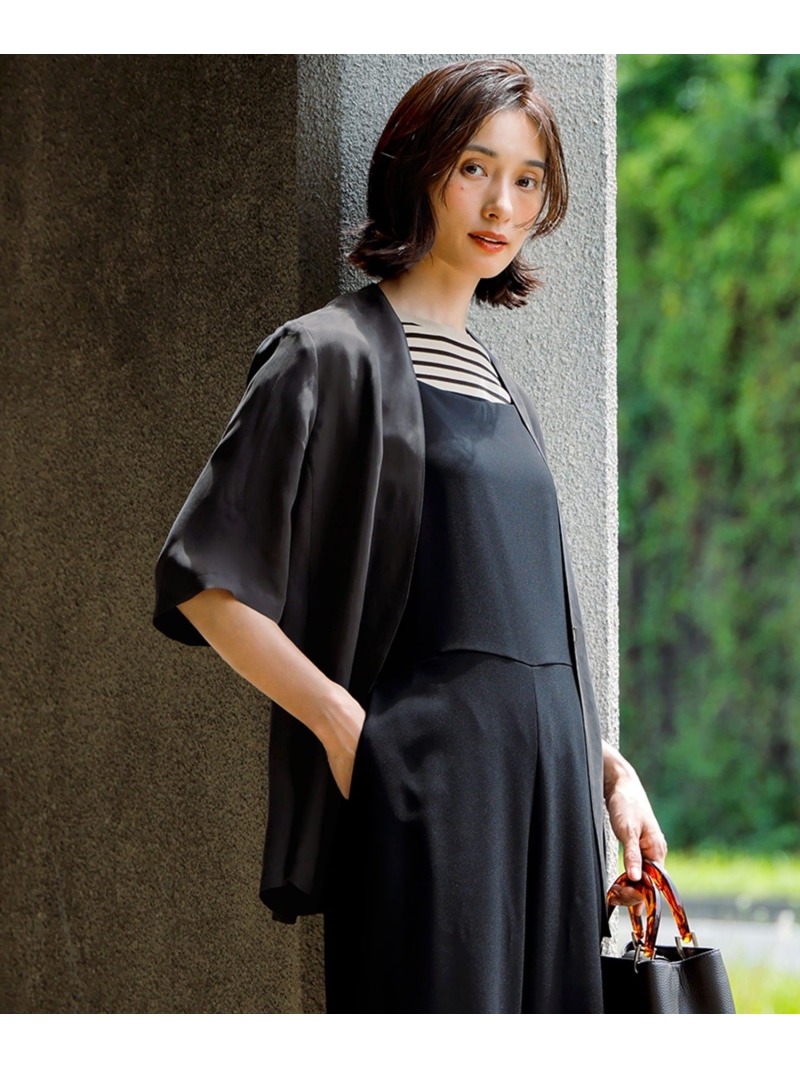 【SALE／50%OFF】【接触冷感性/洗える】フィブリルツイル ハーフスリーブ ジャケット 23区 ニジュウサンク ジャケット・アウター ノーカラージャケット ベージュ ブラック【RBA_E】【送料無料】[ Fashion]｜23区 店