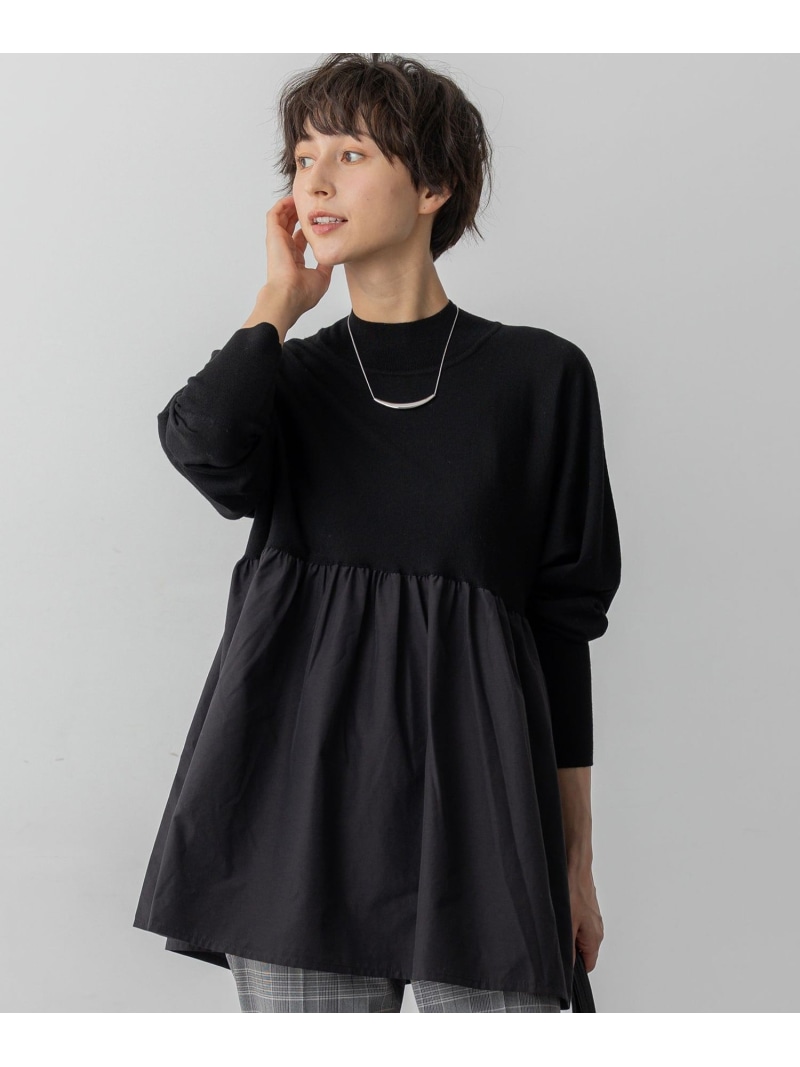 【SALE／40%OFF】【洗える】ギャザープルオーバー コンビ ニット 23区 L ニジュウサンク トップス ニット ベージュ ブラック ネイビー【RBA_E】【送料無料】[ Fashion]