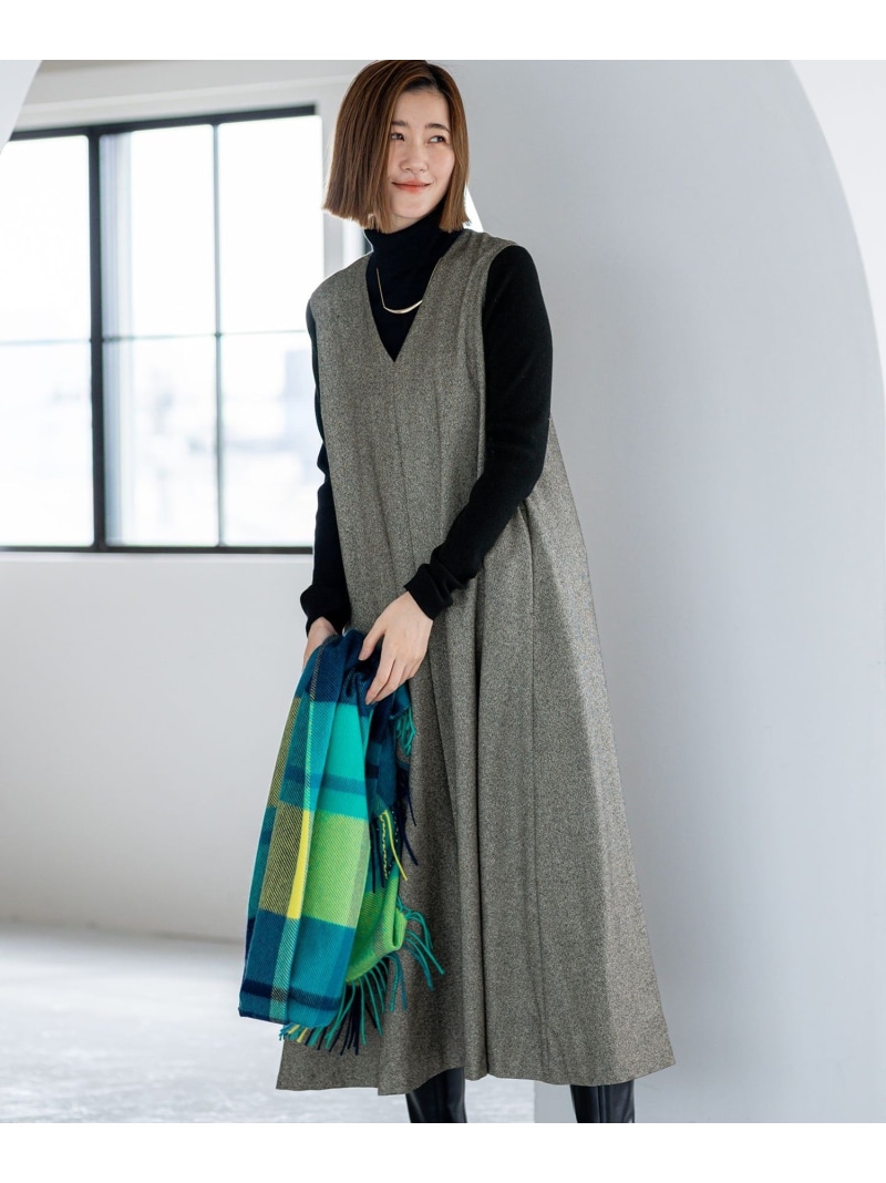 【SALE／20%OFF】ラメミックスツイード Vネックワンピース 23区 ニジュウサンク ワンピース・ドレス ワンピース グレー ベージュ【RBA_E】【送料無料】[ Fashion]