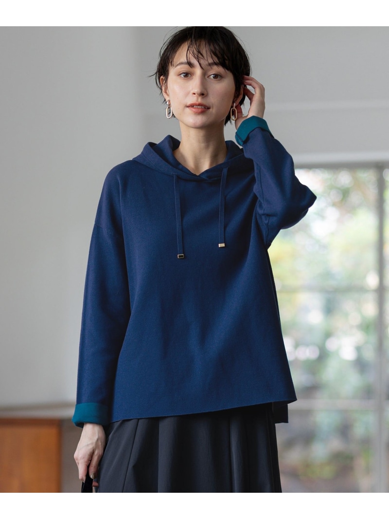 【SALE／20%OFF】【洗える】ダブルフェイスニット パーカー 23区 ニジュウサンク トップス パーカー・フーディー ブルー ホワイト グレー【RBA_E】【送料無料】[ Fashion]