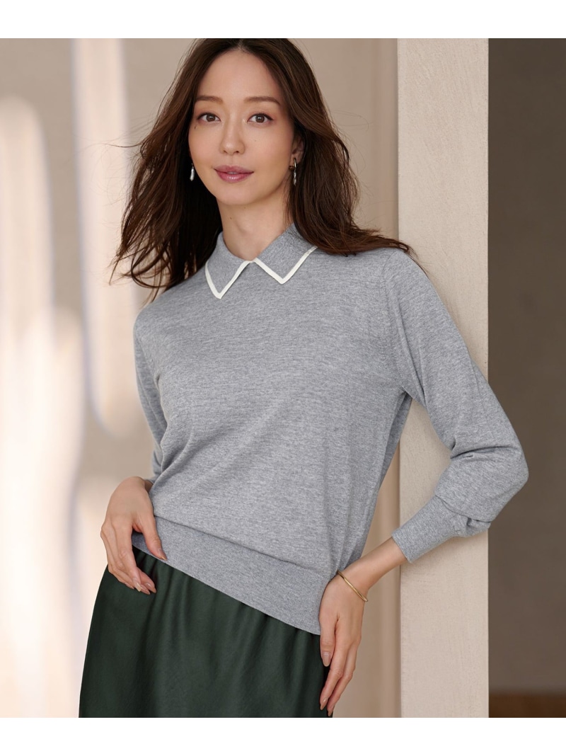 【洗える】ウーステッドウール ポロニット 23区 S ニジュウサンク トップス ニット ブラック ネイビー【送料無料】[ Fashion]｜23区 店 13,213円