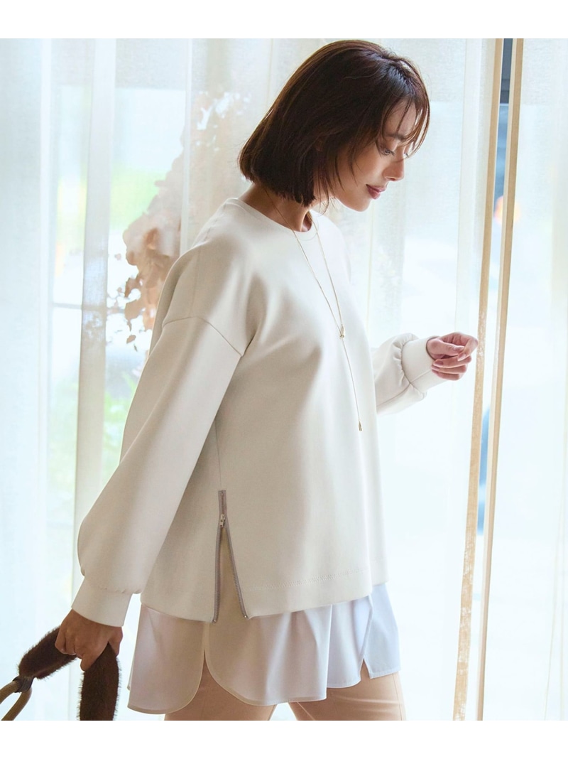 【SALE／20%OFF】【VERY掲げる/洗える】コットンエアーダンボール サイドジップ カットソー 23区 S ニジュウサンク トップス カットソー・ティーシャツ 黒いこと ベージュ【RBA_E】【貨物輸送無料】[ Fashion]