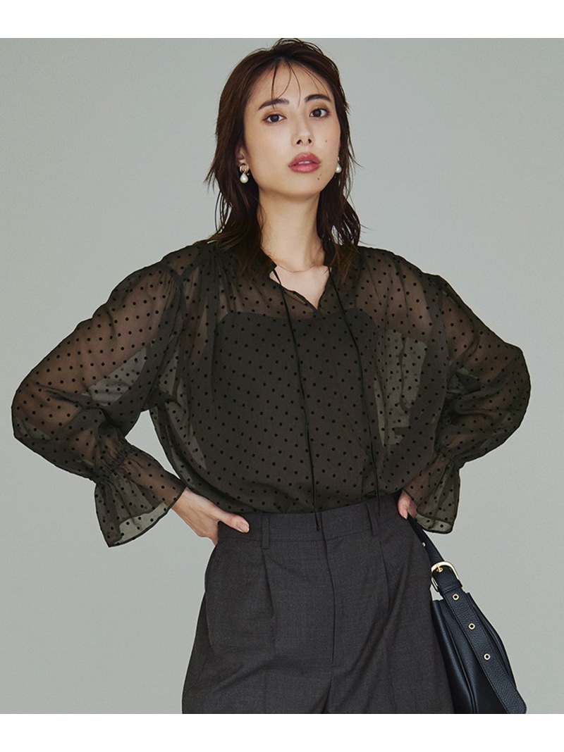 【SALE／30%OFF】【洗える】クレープドットフロッキー ブラウス 23区 S ニジュウサンク トップス シャツ・ブラウス ブラウン ブラック ベージュ【RBA_E】【送料無料】[ Fashion]