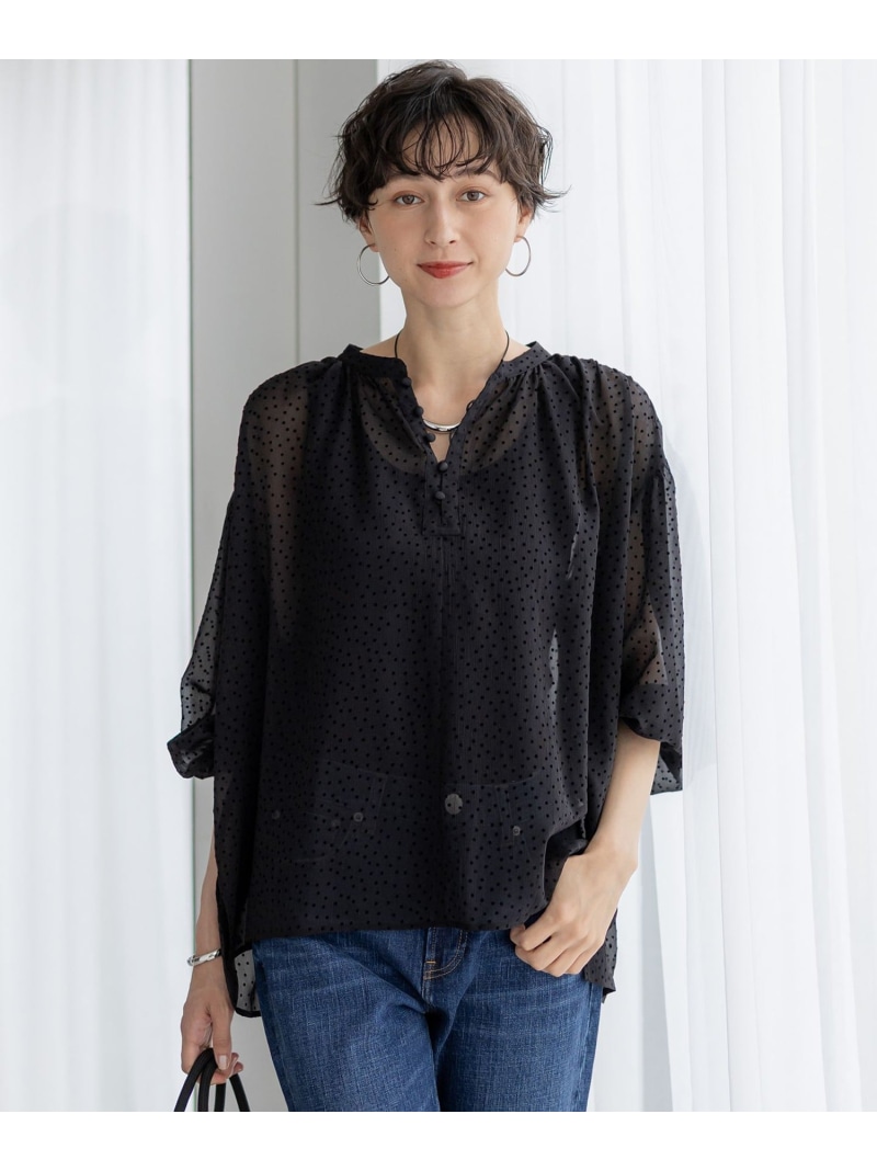 【SALE／50%OFF】【洗える】ドットフロッキー ボリュームスリーブ ブラウス 23区 S ニジュウサンク トップス シャツ・ブラウス ブラック【RBA_E】【送料無料】[ Fashion]