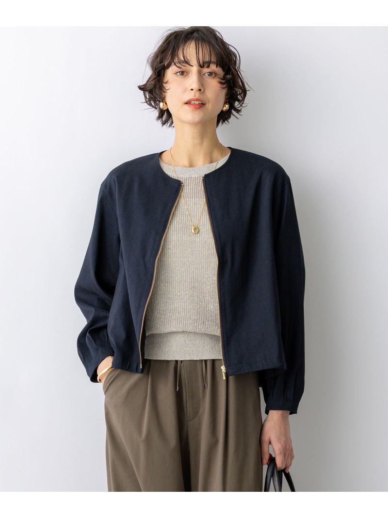 【SALE／40%OFF】リネンレーヨンストレッチ ノーカラー ブルゾン 23区 L ニジュウサンク ジャケット・アウター その他のジャケット・アウター ベージュ ネイビー【RBA_E】【送料無料】[ Fashion]｜23区 店