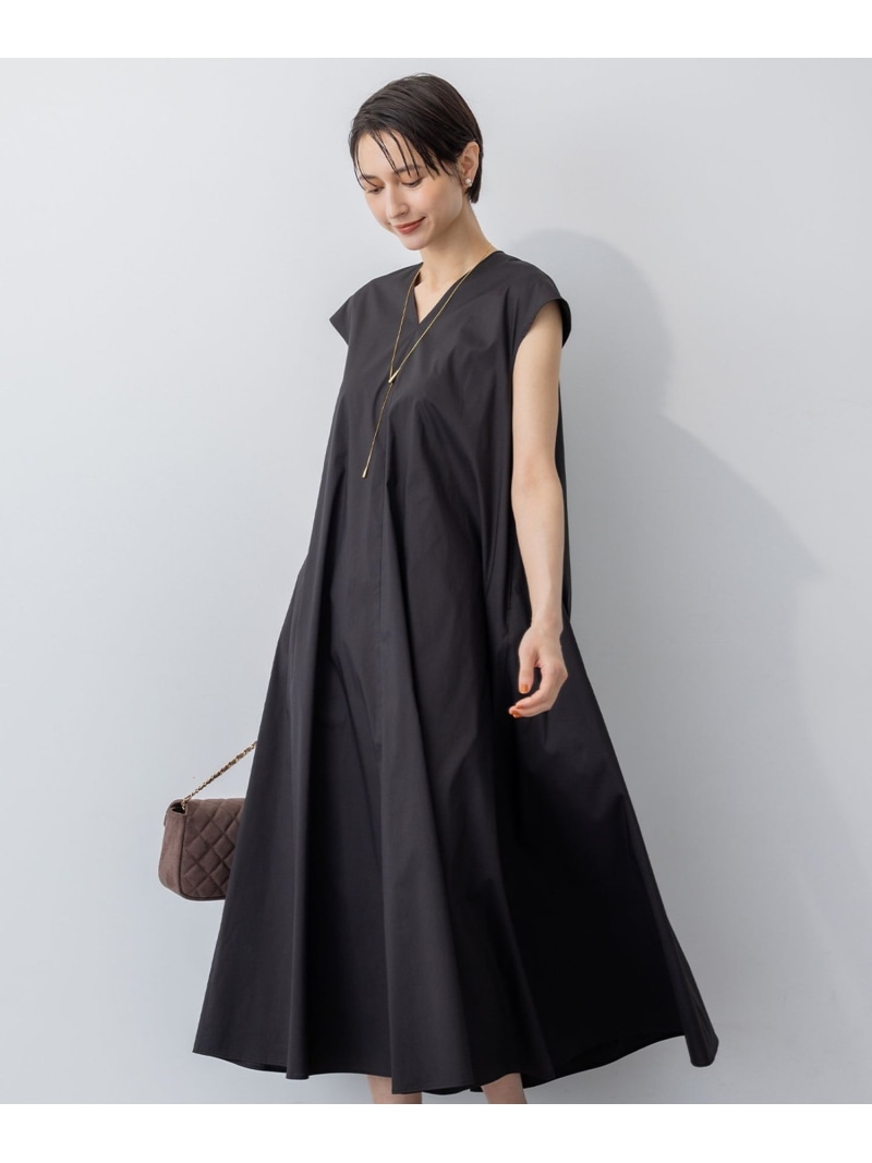 【SALE／40%OFF】【接触冷感/撥水加工/洗える】ストレッチブロード Vネックワンピース 23区 L ニジュウサンク ワンピース・ドレス ワンピース ベージュ ブラック グリーン【RBA_E】【送料無料】[ Fashion]