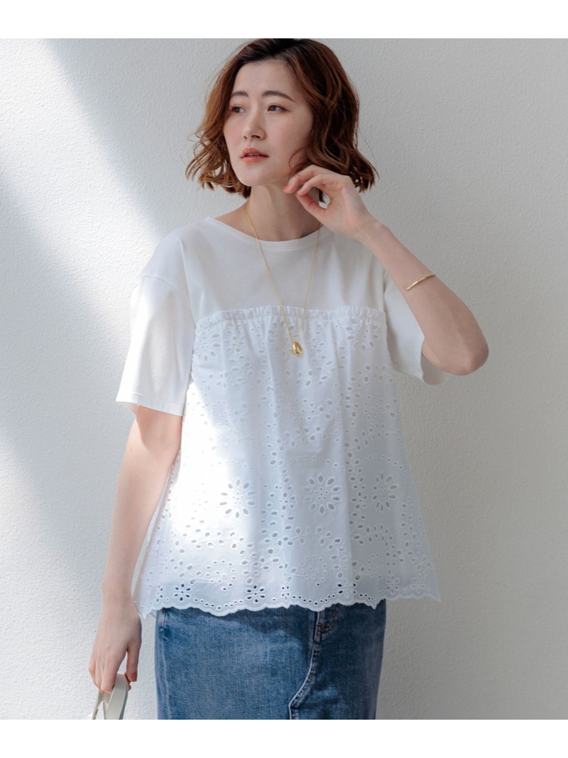 カットワークエンブロイダリー スカラップヘム トップス 23区 ニジュウサンク トップス カットソー・Tシャツ ブラウン ブラック ホワイト【送料無料】[ Fashion]