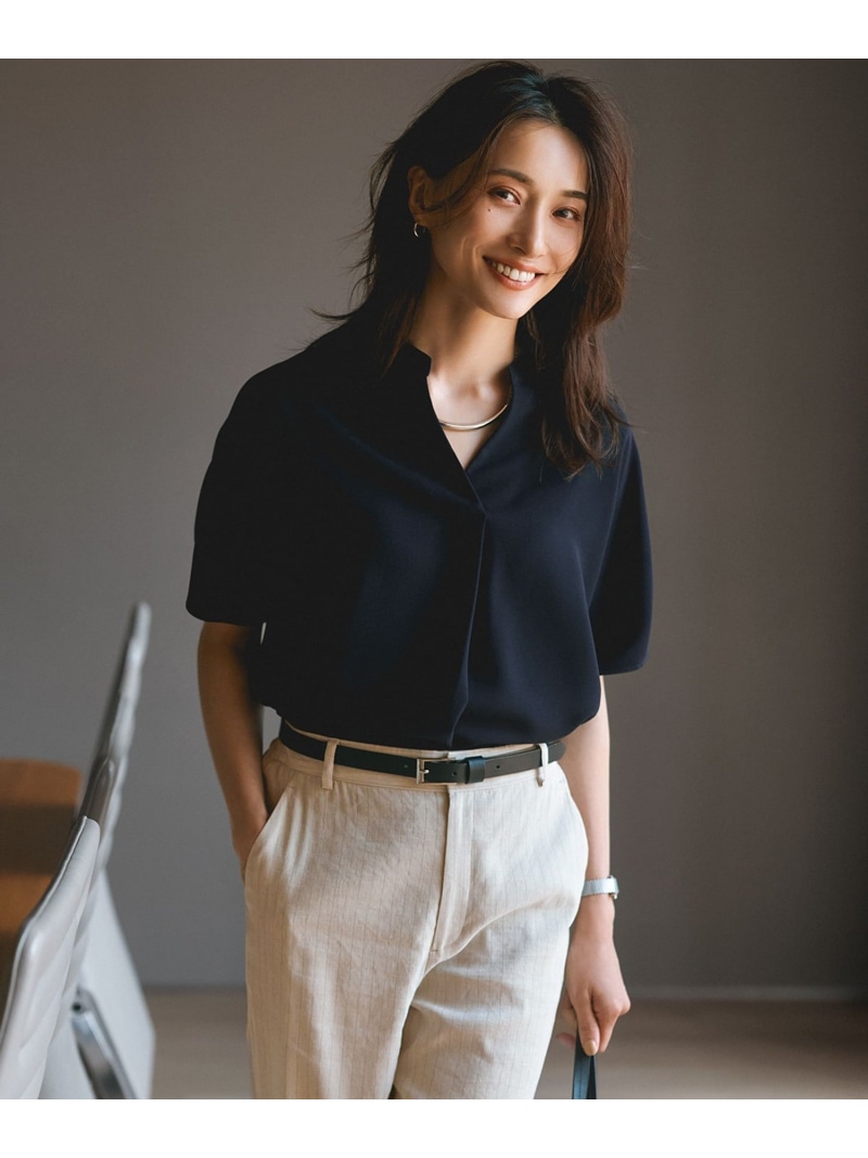 【洗える】ストレッチジョーゼット フレンチスリーブ カットソー 23区 S ニジュウサンク トップス カットソー・Tシャツ ブラック ベージュ ネイビー【送料無料】[ Fashion]