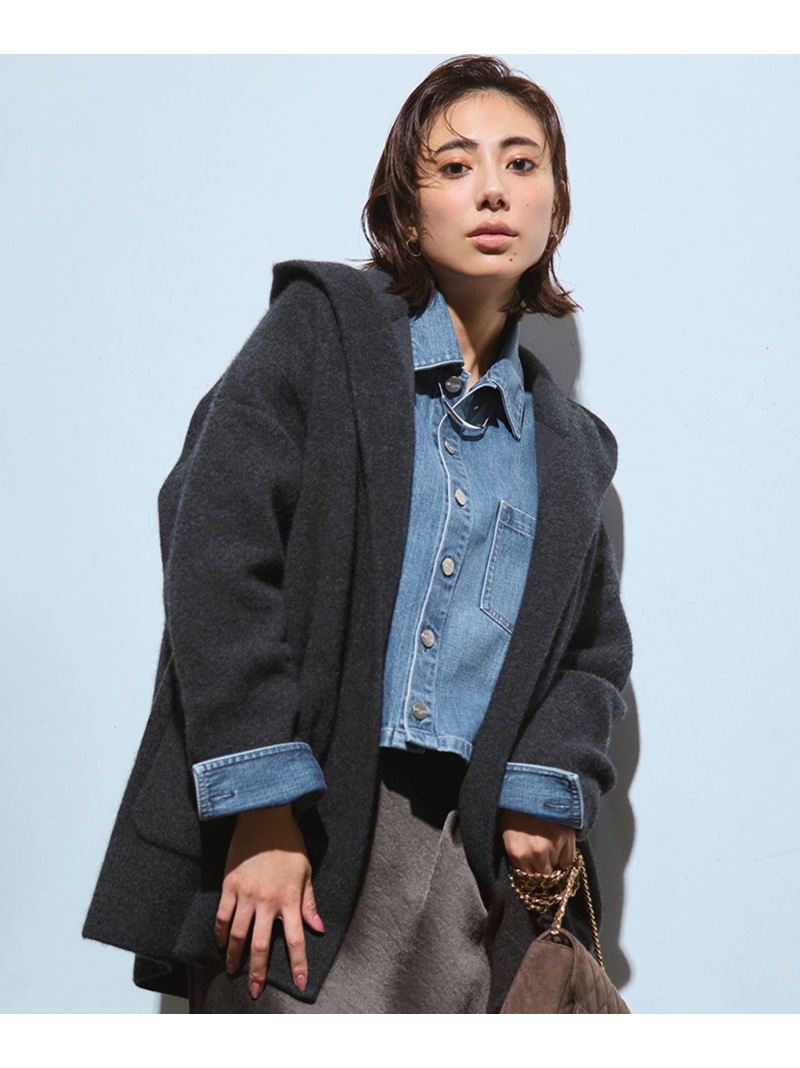 【SALE／30%OFF】【洗える】ラクーンブレンドダブルフェイス フーディー ニットカーディガン 23区 S ニジュウサンク トップス カーディガン グレー ブラウン ホワイト【RBA_E】【送料無料】[ Fashion]