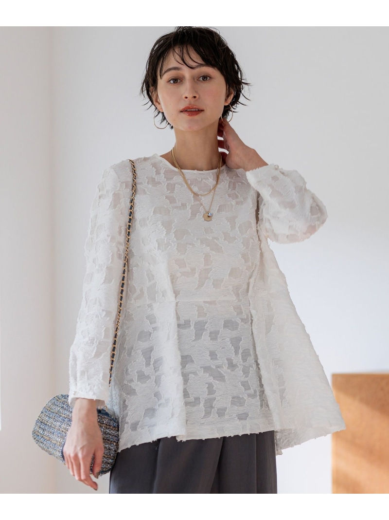 【SALE／30%OFF】【VERY掲載】ボタニカル カットジャガード ペプラムブラウス 23区 S ニジュウサンク トップス シャツ・ブラウス ホワイト ネイビー【RBA_E】【送料無料】[ Fashion]