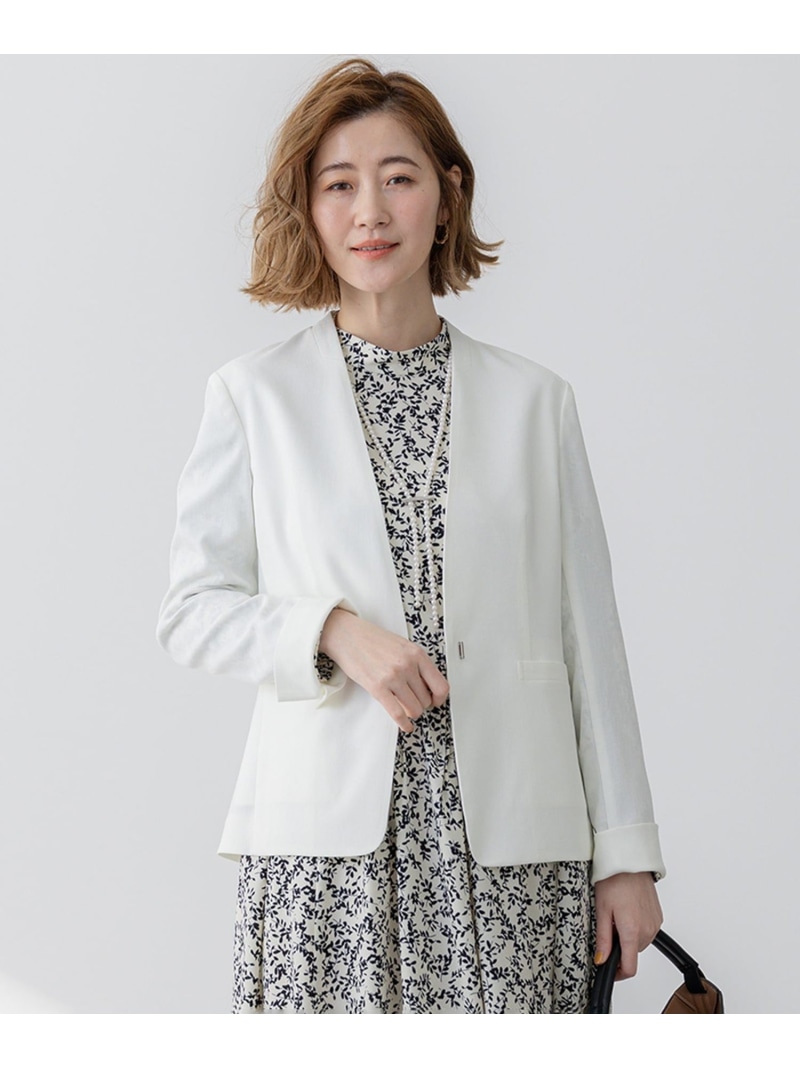 【SALE／20%OFF】【セットアップ対応/防シワ性/洗える】アイアスマットストレッチ ノーカラー ジャケット 23区 L ニジュウサンク ジャケット・アウター ノーカラージャケット ベージュ ネイビー ホワイト【RBA_E】【送料無料】[ Fashion]