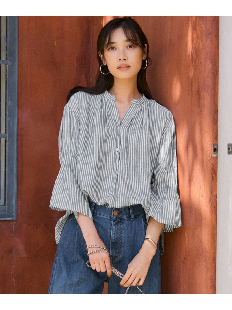 【SALE／20%OFF】【洗える】LIBECO タックスリーブ シャツ 23区 ニジュウサンク トップス シャツ・ブラウス ベージュ ネイビー ホワイト パープル【RBA_E】【送料無料】[ Fashion]