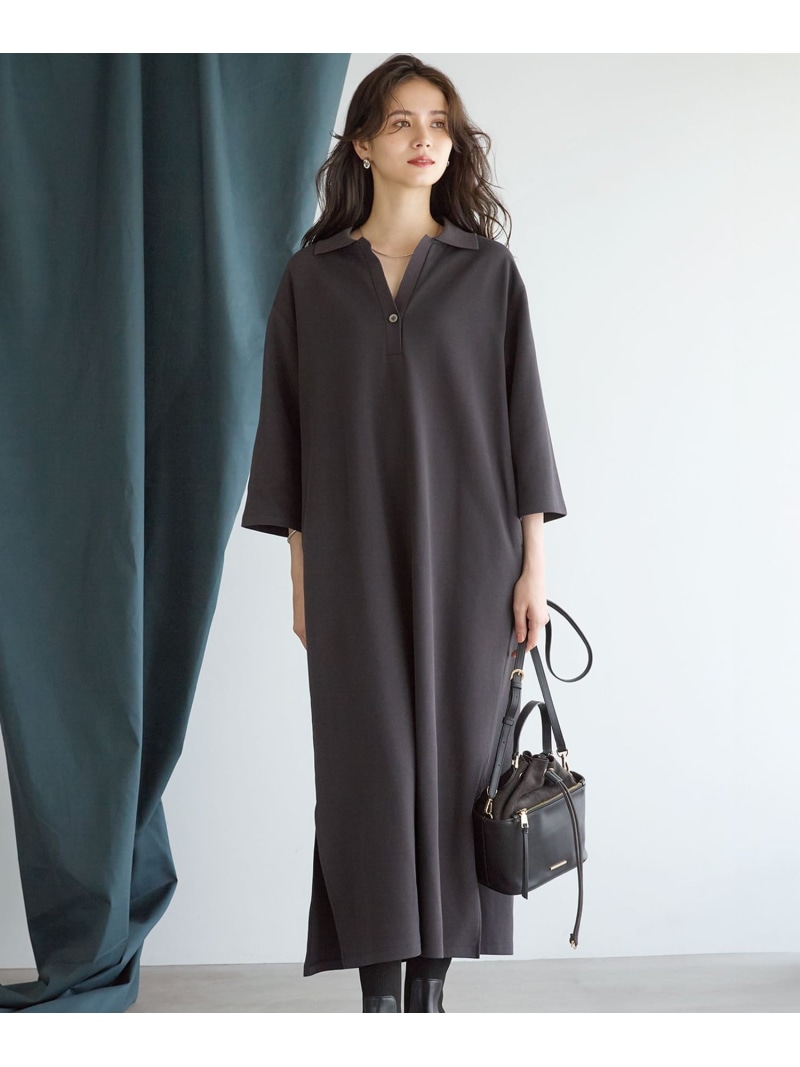 【SALE／30%OFF】【SLOW/一部店舗限定】ライトダンボール スキッパー ワンピース 23区 S ニジュウサンク ワンピース・ドレス ワンピース グレー ネイビー【RBA_E】【送料無料】[ Fashion]