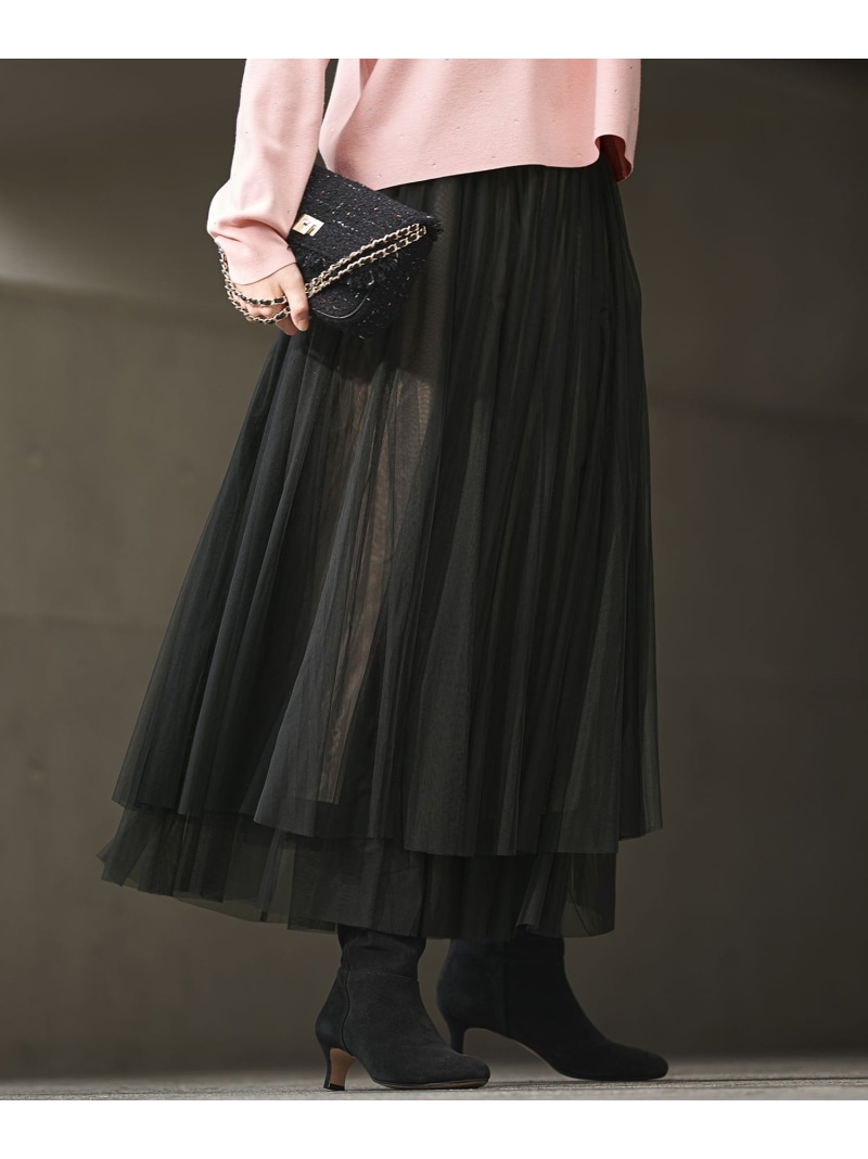 【SALE／30%OFF】【洗える】レイヤード チュール スカート 23区 L ニジュウサンク スカート ロング・マキシスカート ブラック グレー【RBA_E】【送料無料】[ Fashion]