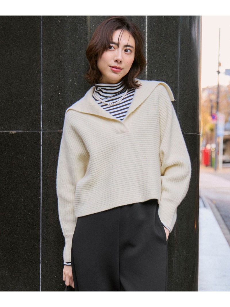 【洗える】ウールカシミヤチャンキー クロップド スキッパーニット 23区 ニジュウサンク トップス ニット ホワイト【送料無料】[ Fashion]