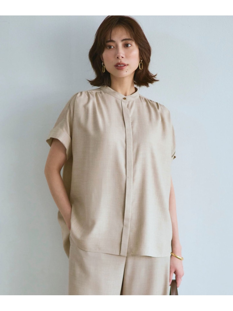 【SALE／20%OFF】リネンライクグロッシー バンドカラー ブラウス 23区 L ニジュウサンク トップス シャツ・ブラウス グレー ネイビー ベージュ【RBA_E】【送料無料】[ Fashion]｜23区 店 12,874円