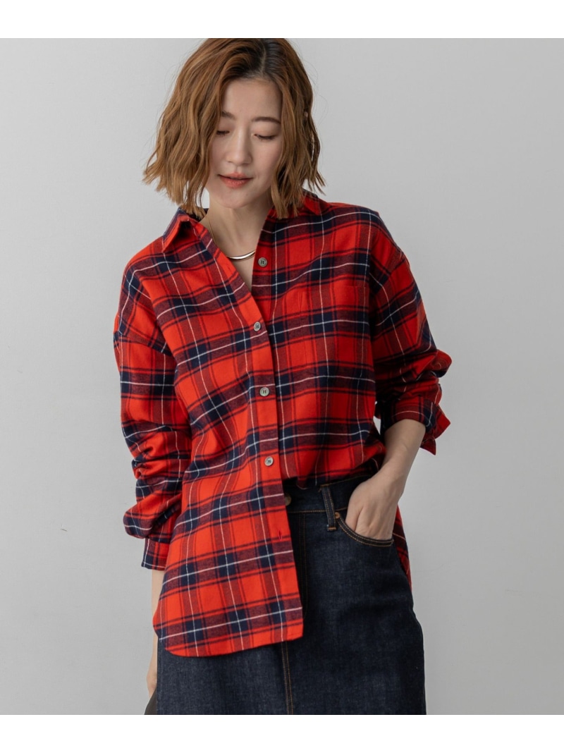 【SALE／20%OFF】【洗える】ブラッシュド ビエラチェック シャツ 23区 L ニジュウサンク トップス シャツ・ブラウス レッド ネイビー【RBA_E】【送料無料】[ Fashion]｜23区 店
