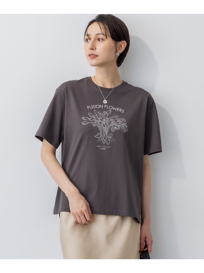 【洗える】JANE PACKERコラボ フラワー刺繍 Tシャツ 23区 L ニジュウサンク トップス カットソー・Tシャツ ブラウン ホワイト グレー【送料無料】[ Fashion]｜23区 店