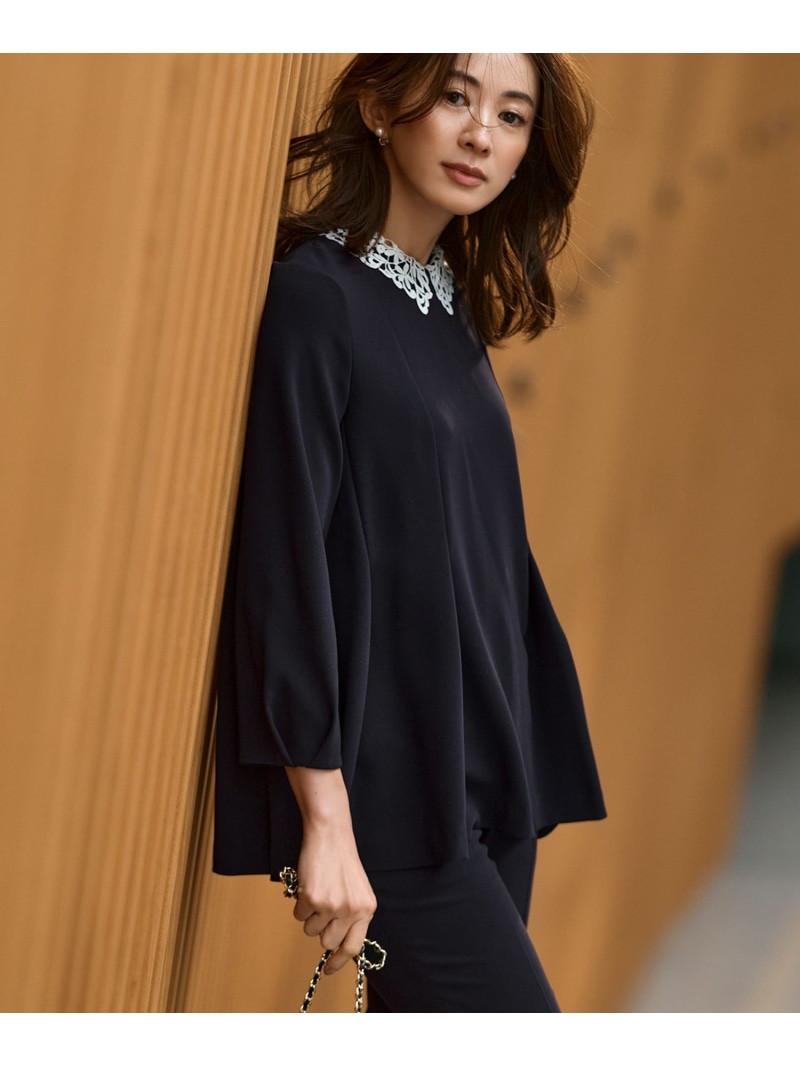 【SALE／30%OFF】【VERYコラボ】トリアセダブルジョーゼット レース襟 ブラウス 23区 S ニジュウサンク トップス シャツ・ブラウス ネイビー ベージュ【RBA_E】【送料無料】[ Fashion]