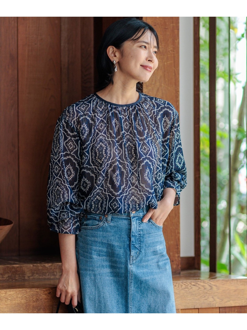 【SALE／40%OFF】【洗える】オーナメントプリント ブラウス 23区 S ニジュウサンク トップス シャツ・ブラウス グレー ネイビー【RBA_E】【送料無料】[ Fashion]
