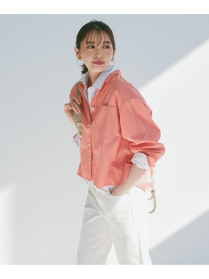 【SALE／30%OFF】【洗える】CANCLINI クロップド テントライン シャツ 23区 S ニジュウサンク トップス シャツ・ブラウス ブルー オレンジ ホワイト【RBA_E】【送料無料】[ Fashion]