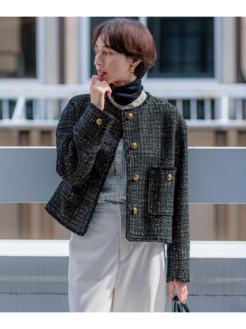 ships シップス GIOLICA ツイードジャケット 黒 ゴールドボタン SHIPS