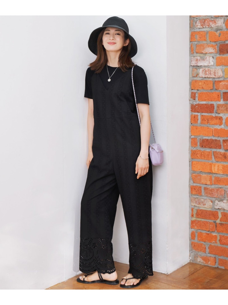 【SALE／50%OFF】【洗える】コットンエンブロイダリー オールインワン 23区 L ニジュウサンク オールインワン・オーバーオール オーバーオール・サロペット ブラック ネイビー【RBA_E】【送料無料】[ Fashion]