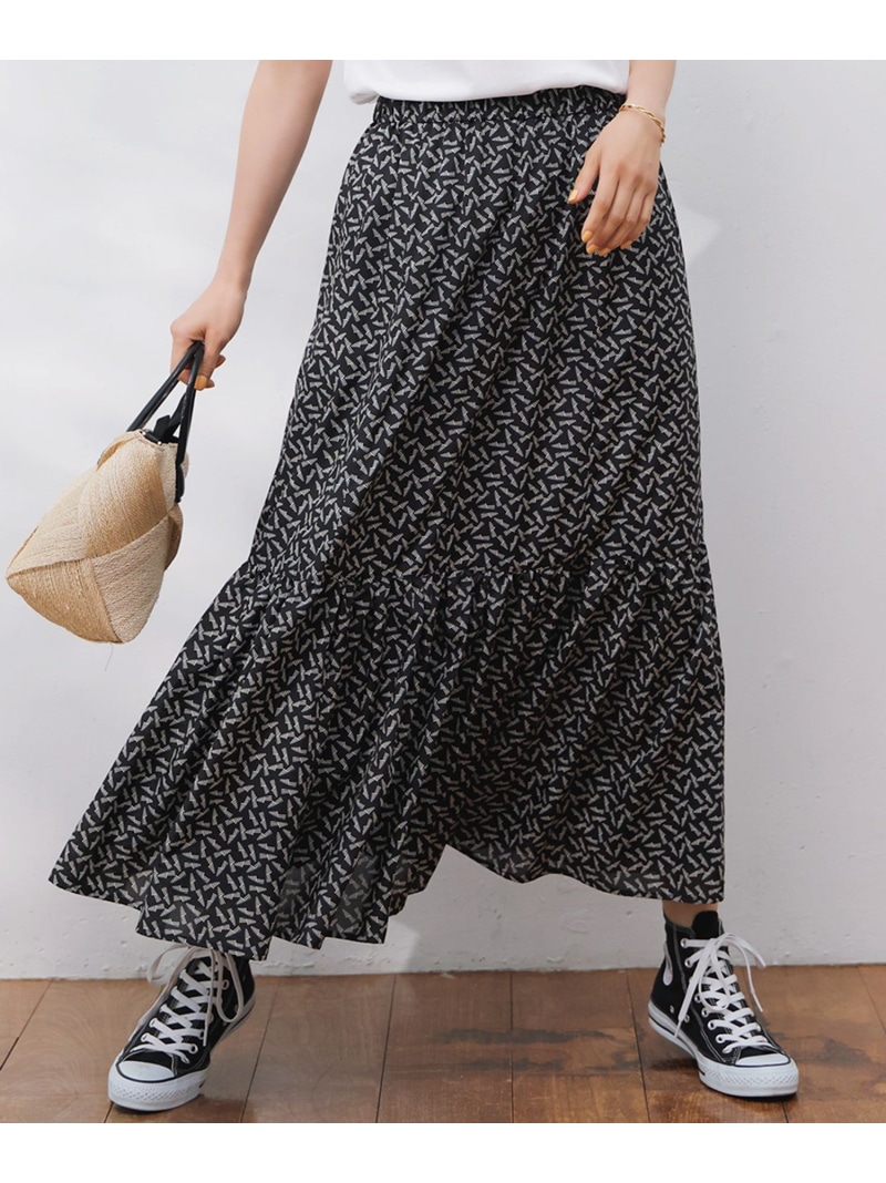 【SALE／30%OFF】【洗える】エスパドリーユプリント ティアード スカート 23区 ニジュウサンク スカート ロング・マキシスカート ネイビー ブラック【RBA_E】【送料無料】[ Fashion]｜23区 店