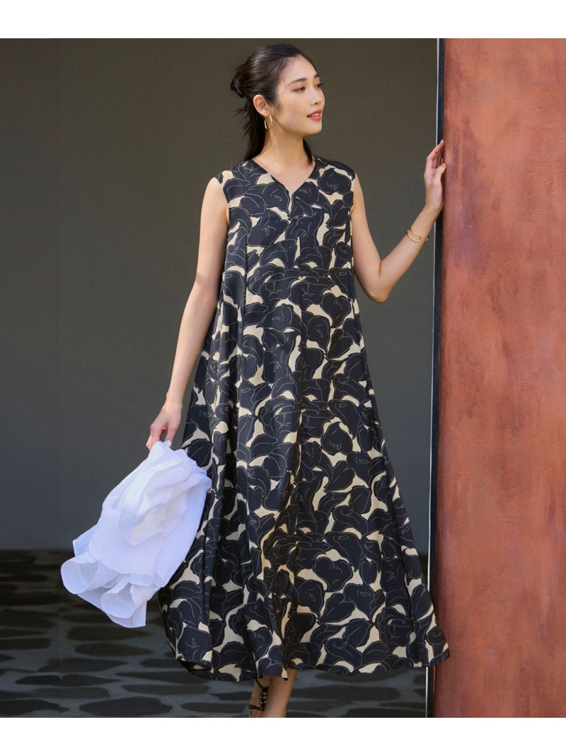 【SALE／30%OFF】【洗える】Ratti フラワーアートプリント ワンピース 23区 L ニジュウサンク ワンピース・ドレス ワンピース グレー ブラック【RBA_E】【送料無料】[ Fashion]