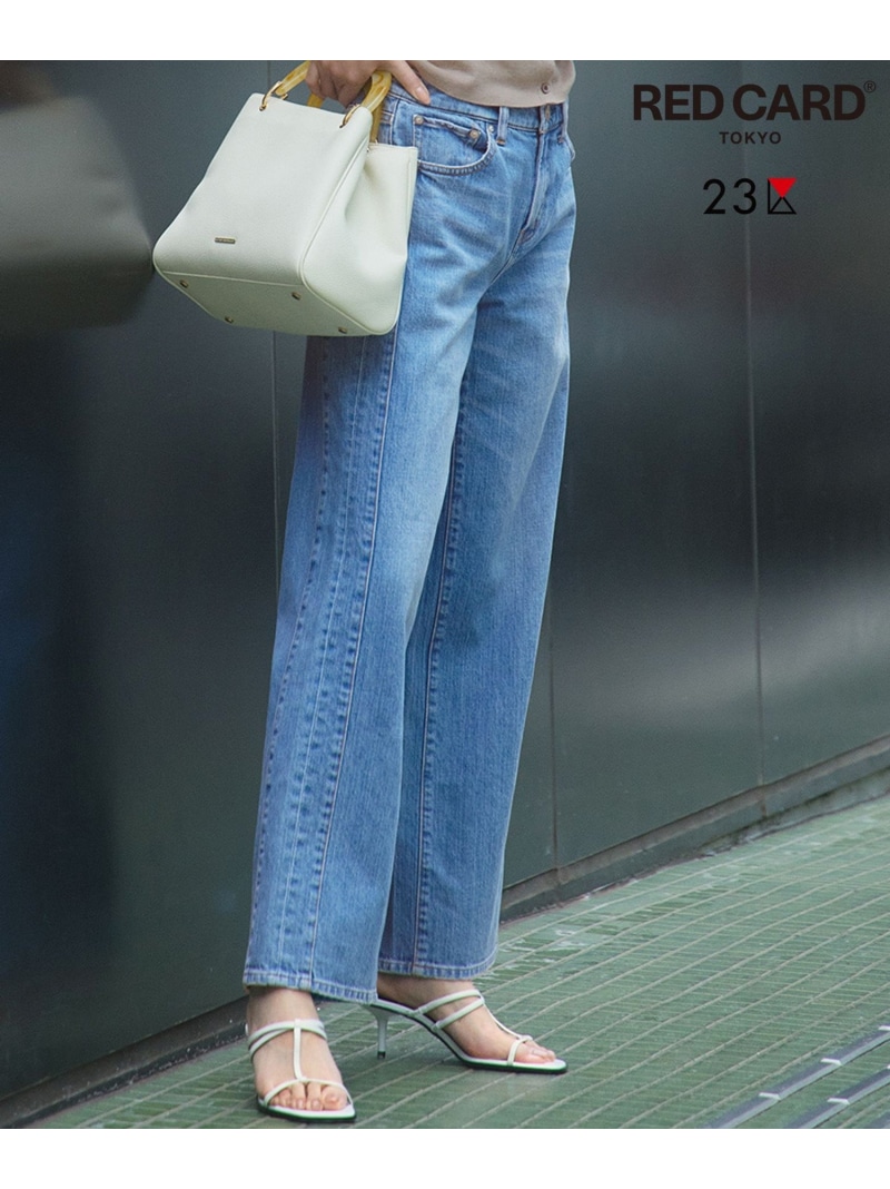 【RED CARD TOKYO×23区/VERY3月号掲載】デニム ライン ワイドパンツ 23区 L ニジュウサンク パンツ ジーンズ・デニムパンツ ブルー レッド【送料無料】[ Fashion]