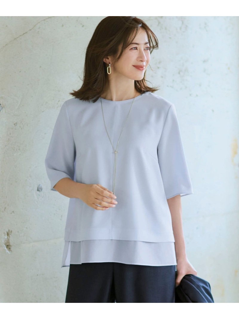 【新色加えること/Oggi掲げる】伸ばすことジョーゼット シアーコンビ カットソー 23区 L ニジュウサンク トップス カットソー・ティーシャツ 米国海軍 黒いこと ベージュ 白いこと さくら色【貨物輸送無料】[ Fashion]