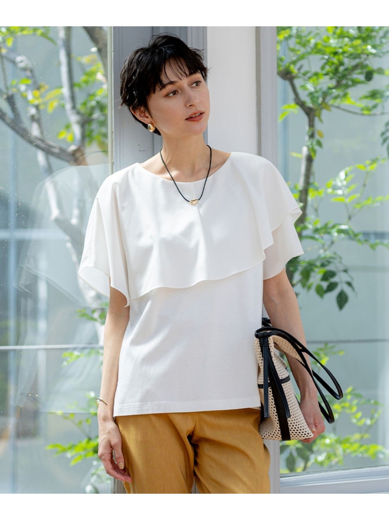 【SALE／20%OFF】【汗じみ防止/洗える】スムースデザイン ラッフルカラー カットソー 23区 S ニジュウサンク トップス カットソー・Tシャツ ブラック ホワイト【RBA_E】【送料無料】[ Fashion]｜23区 店