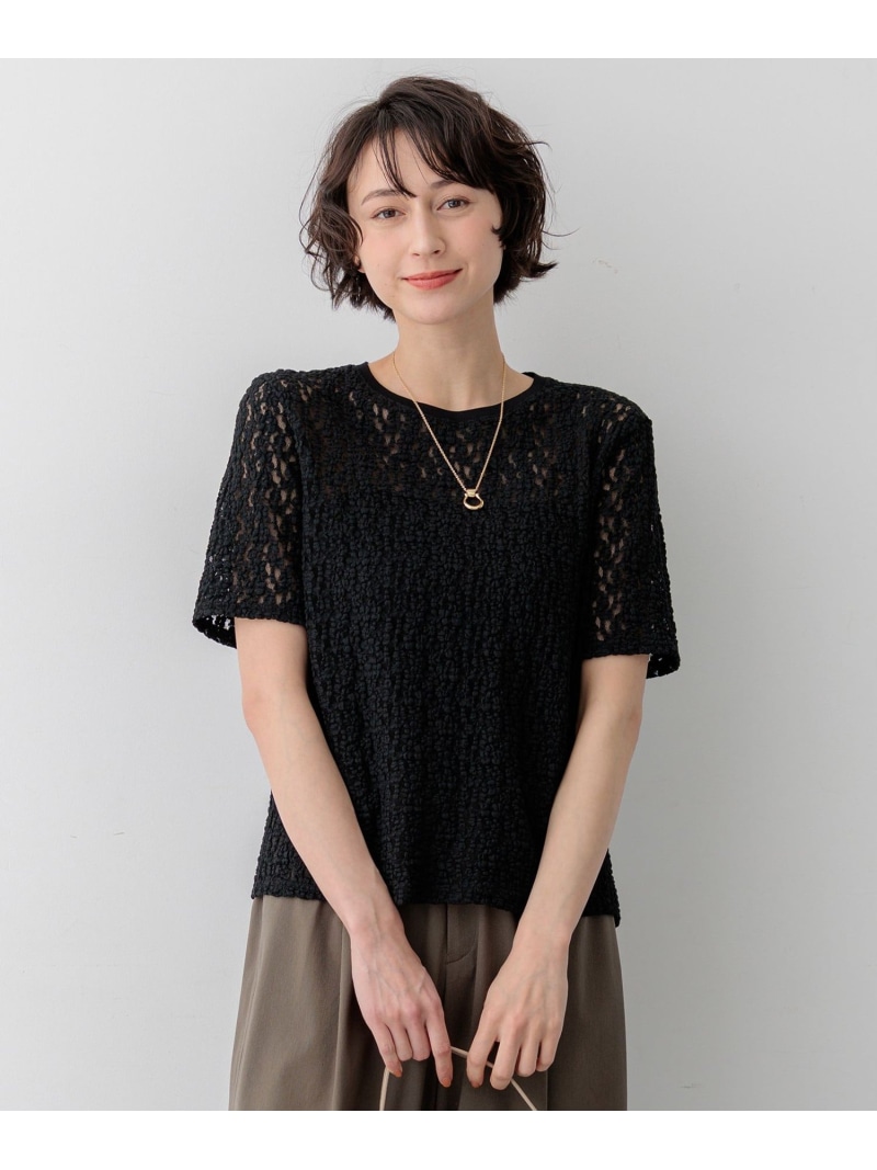 リンクルレースジャージー 5分袖 TEE 23区 L ニジュウサンク トップス カットソー・Tシャツ ホワイト ブラック【送料無料】[ Fashion]