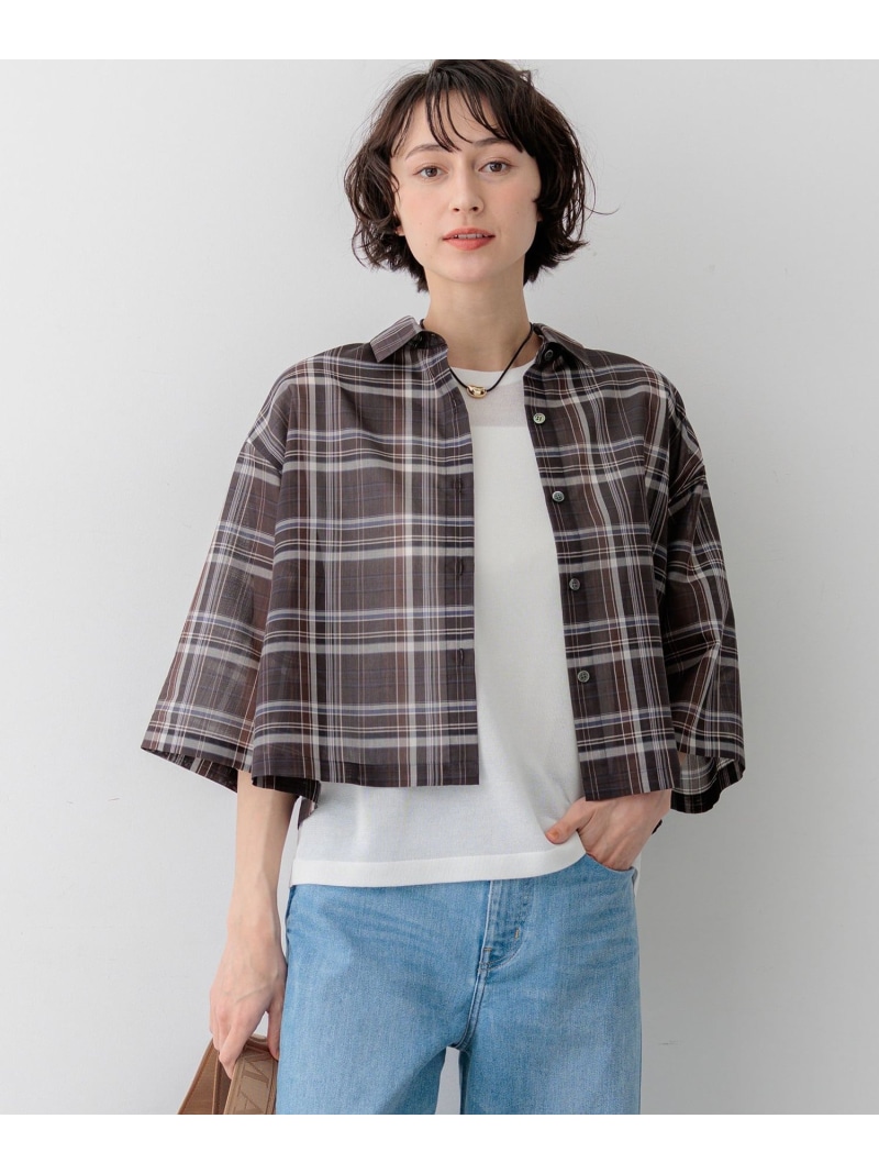 【見上愛さん着用】ハイツイストシアーチェック クロップド シャツ 23区 ニジュウサンク トップス シャツ・ブラウス ブラウン グレー【送料無料】[ Fashion]