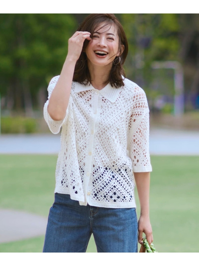 【SALE／40%OFF】エンブロイダリーレース ポロ ニット 23区 ニジュウサンク トップス ニット ブラック ホワイト ベージュ【RBA_E】【送料無料】[ Fashion]｜23区 店