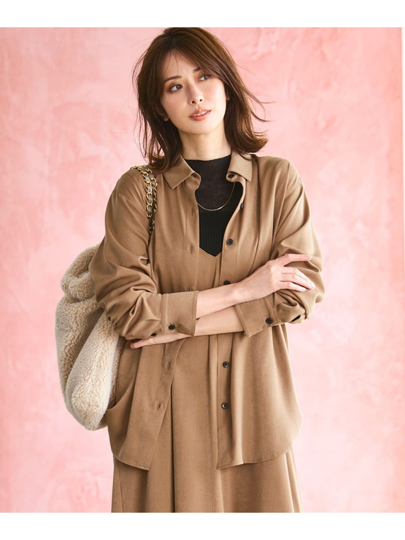 【SALE／30%OFF】【見上愛さん着用/Oggi10月号掲載/洗える】スエーディーサテン シャツ 23区 L ニジュウサンク トップス シャツ・ブラウス ベージュ カーキグリーン ブラウン【RBA_E】【送料無料】[ Fashion]｜23区 店
