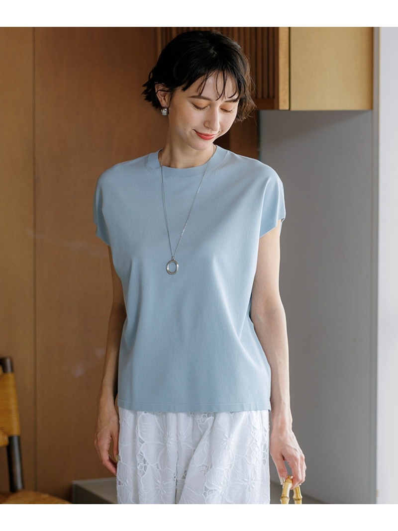【SALE／20%OFF】レーヨンポリエステルストレッチ フレンチスリーブ ニット 23区 L ニジュウサンク トップス ニット ネイビー ベージュ ピンク ホワイト【RBA_E】【送料無料】[ Fashion]｜23区 店