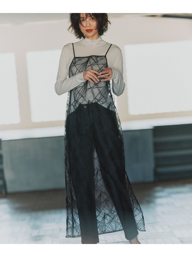 【見上愛さん着用】刺繍レース キャミソールワンピース 23区 L ニジュウサンク ワンピース・ドレス ワンピース ブラック ホワイト【送料無料】[ Fashion]