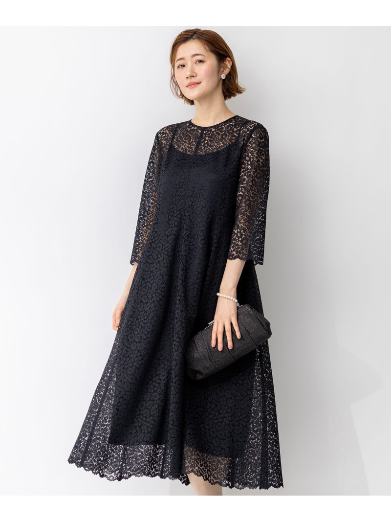 【SALE／30%OFF】【APPLAUDIR】ニュアンスフラワーレース ドレス 23区 S ニジュウサンク ワンピース・ドレス ドレス ネイビー ブラウン ブルー【RBA_E】【送料無料】[ Fashion]｜23区 店