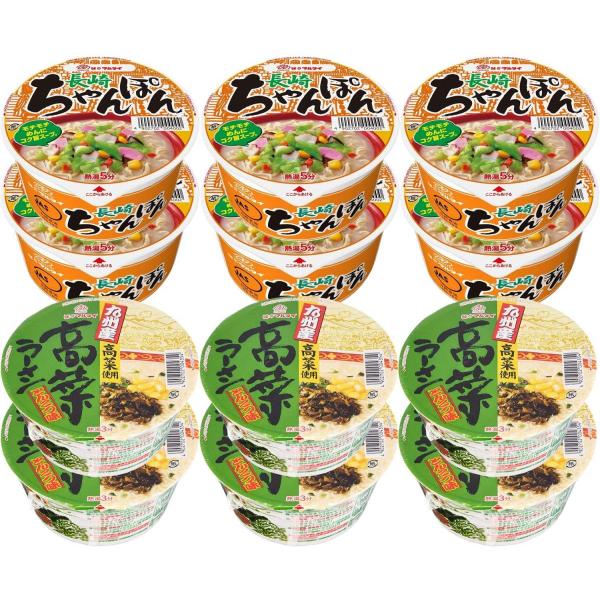 【マルタイカップ・跟2種セット】長崎ちゃんぽん×6個&九州産高菜ラーメンとんこつ味×6個
