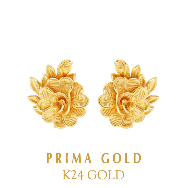 純金 ピアス 花 フラワー レディース 女性 イエローゴールド 誕生日 贈り物 K24 24金 ジュエリー アクセサリー ブランド PRIMAGOLD プリマゴールド 送料無料（イヤリング変更可）
