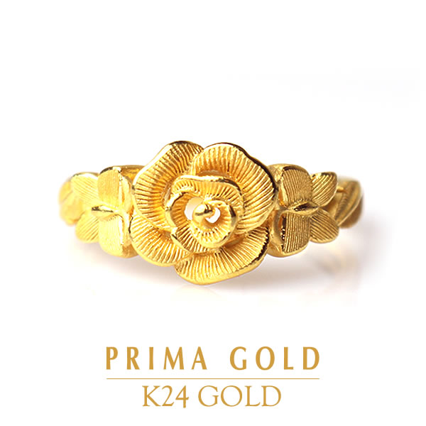 薔薇 純金 バラと蝶 リング 指輪 ゴールド バラ 花 蝶々 エレガント レディース 贈り物 女性 K24 24金 ジュエリー アクセサリー ブランド PRIMAGOLD プリマゴールド 送料無料