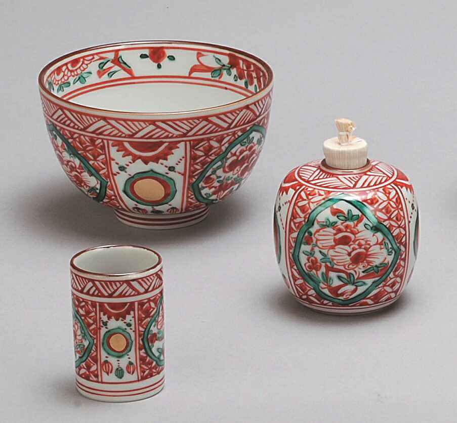【茶道具】茶碗三点セット赤絵　昭阿弥作（化粧箱）｜にしかわ茶道具