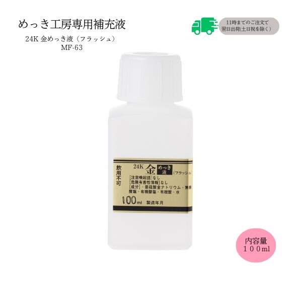 めっき工房[購入後フォロー安心]『24K　金メッキ(金めっき)標準液フラッシュ (100ml )-めっき工房用補充品・補充液』　簡易型：本格メッキキット(メッキ工房)MF-63（旧MS-63）【サビ取り・DIY・アクセサリー・カー用品の補修】 マルイ鍍金工業 めっき工房用