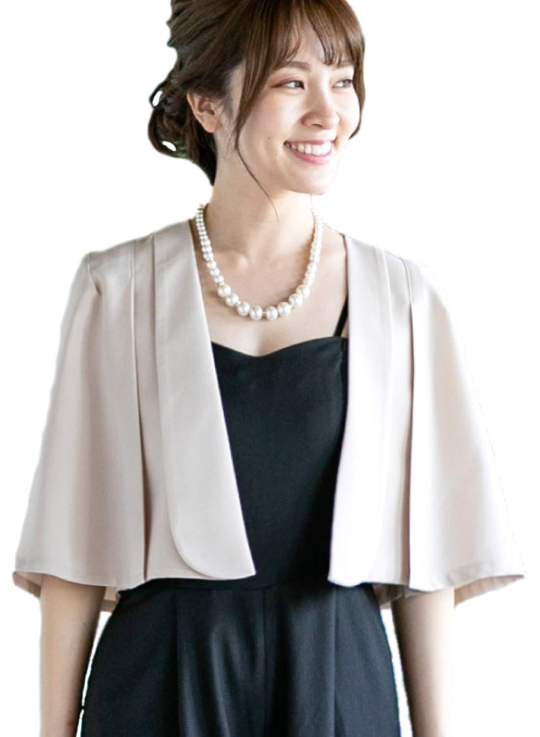 [アウニイ] 結婚式 ノーカラージャケット レディース パーティー ボレロ ジャケット マント 袖口 フォーマル ジャレロ カーディガン 羽織り 体型カバー