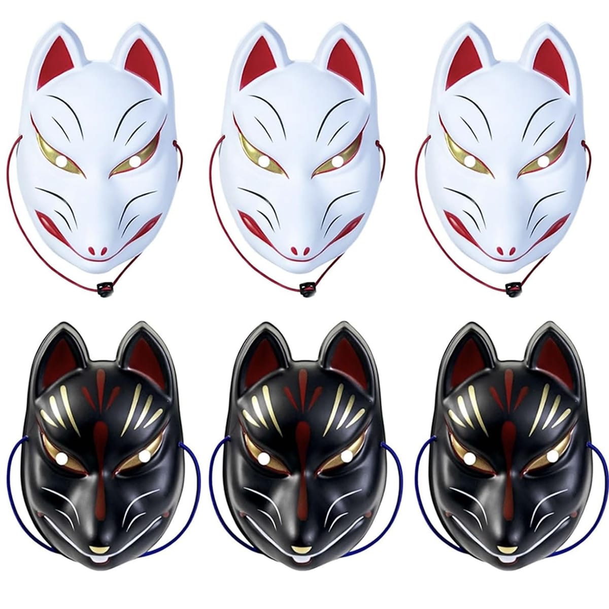 Archnote 狐面 きつねの面 狐 お面 キツネ 狐のお面 ハロウィン 仮面 白 黒 セット
