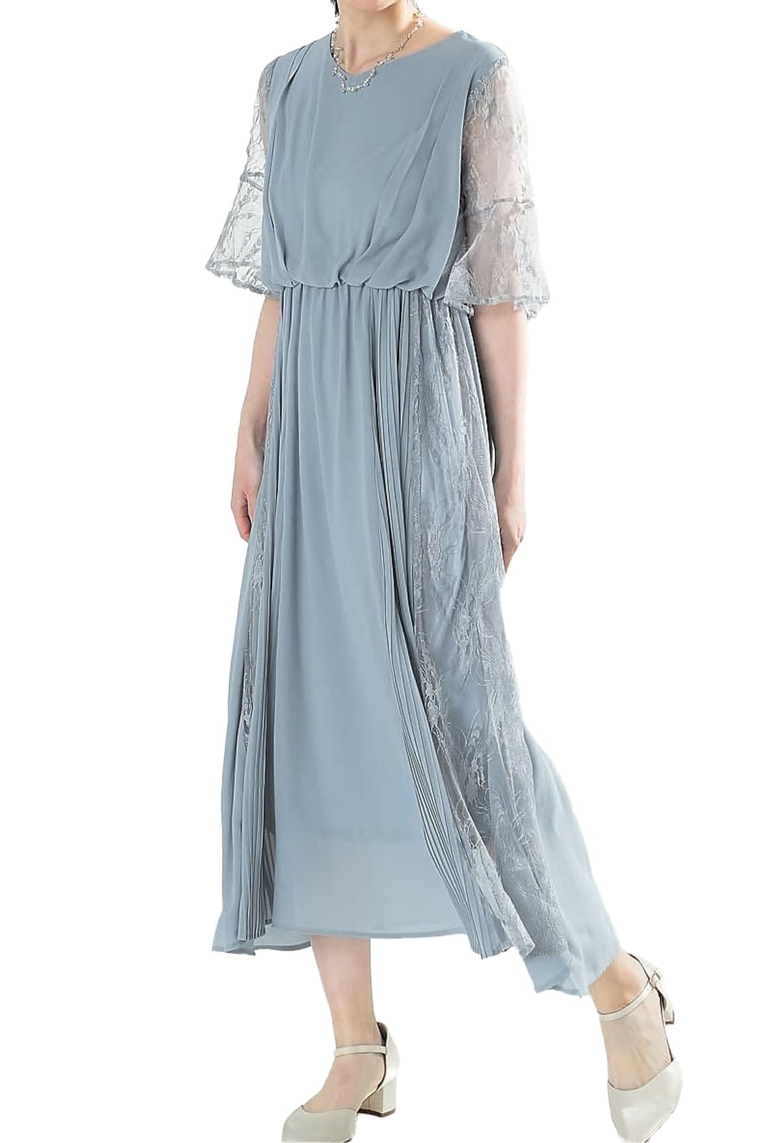 [アウニイ] 結婚式 ドレス お呼ばれ フォーマル ワンピース レディース ミモレ丈 ロング シフォンドレス 327014