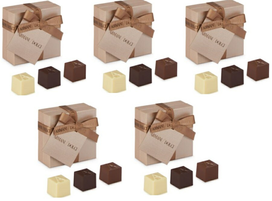 ■お得な5箱セット■ARMANI DOLCI(アルマーニ ドルチ) アルマーニドルチ チョコレート ブロンズボックス プラリネ 4個入り/ギフトリボン/手提げ袋5袋つき//クール便/バレンタインホワイトデー高級チョコレート｜Hinako